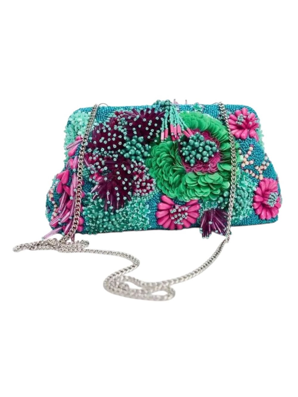 Zara Limited Edition Beaded Bag Blue Green Pink Sequin Clutch Crossbody
